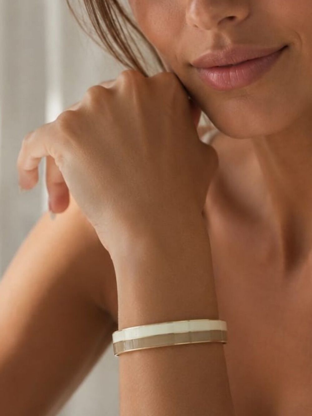 Minimalist Cream and Gold Women's Enamel Bracelet